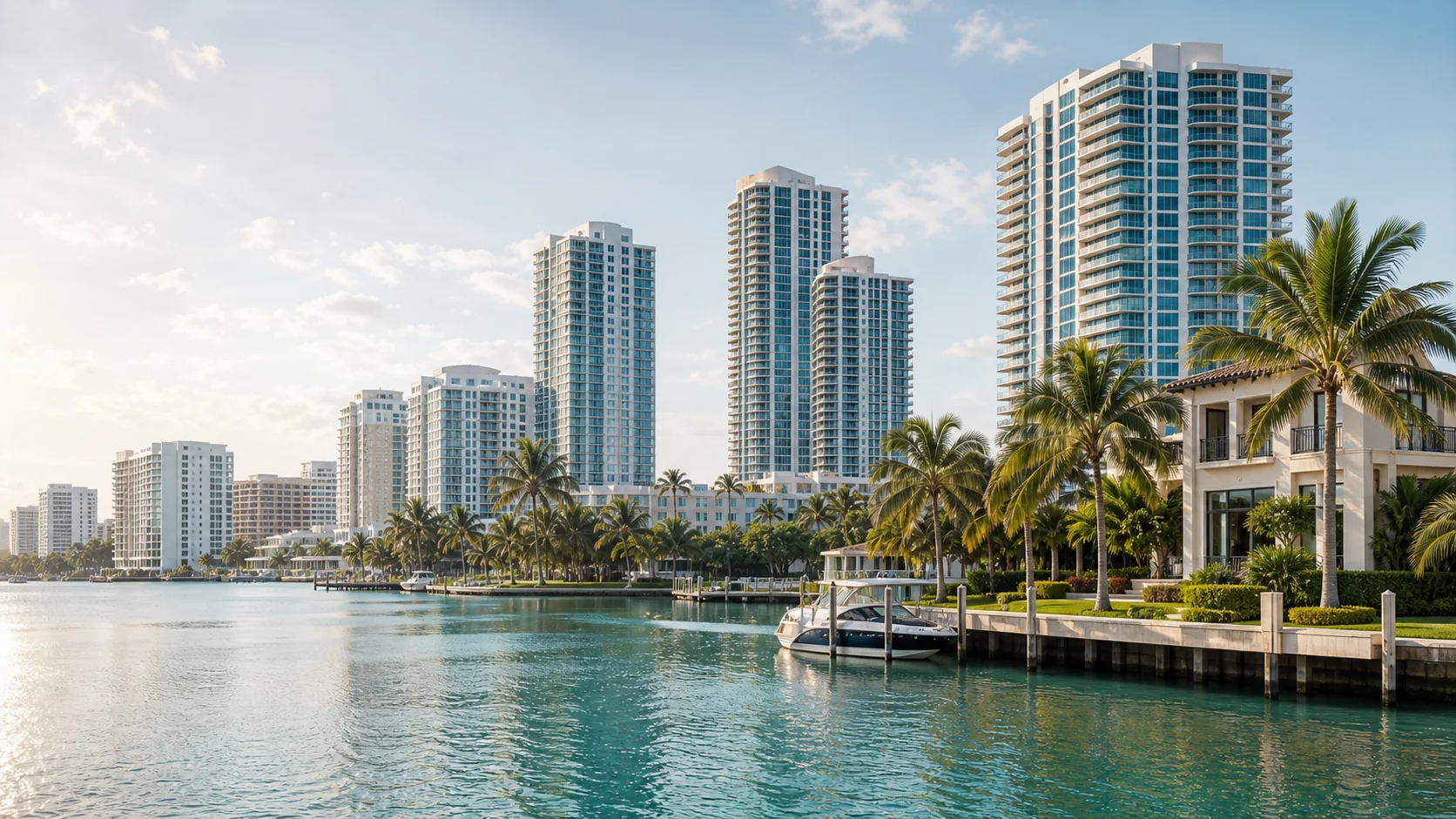 Miami waterfront neighborhood and skyline view